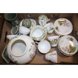 A TRAY OF ASSORTED CHINA AND CERAMICS TO INCLUDE WEDGWOOD JASPERWARE, REGENCY CHINA, PORTMEIRION