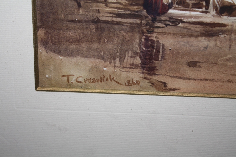 A GILT FRAMED AND GLAZED WATERCOLOUR DEPICTING A WATERFALL WITH FIGURE SIGNED T. CRESWICK 1860 - Image 3 of 4
