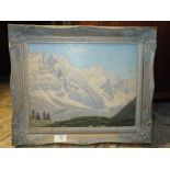 A FRAMED OIL ON BOARD DEPICTING AN ALPINE SCENE INITIALLED AC DATED 1937