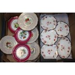 A TRAY OF CAULDON CHINA PLATES TOGETHER WITH ANOTHER OF UNMARKED FLORAL PLATES, CAKESTAND ETC (2)