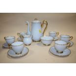 A SHELLEY 13487/510 PATTERN BLUE AND GILT SIX PERSON COFFEE SET