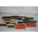 EIGHT ASSORTED UNBOXED HORNBY OO GAUGE CARRIAGES, together with eight Hornby four wheel carriages,