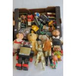 TWO BOXES OF MIXED TOYS TO INCLUDE: playworn diecast by Corgi, Dinky etc. plastic farmyard