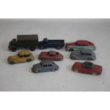 A COLLECTION OF EIGHT UNBOXED DINKY VEHICLES to include 3 ton army truck, Hudson sedan, Austin