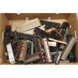 A BOX OF UNBOXED MIXED GAUGE CARRIAGES AND ROLLING STOCK (mainly 00 Gauge)