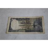 INDIA, GEORGE VI 10 RUPEE NOTE SIGNED TAYLOR, usual spindle hole