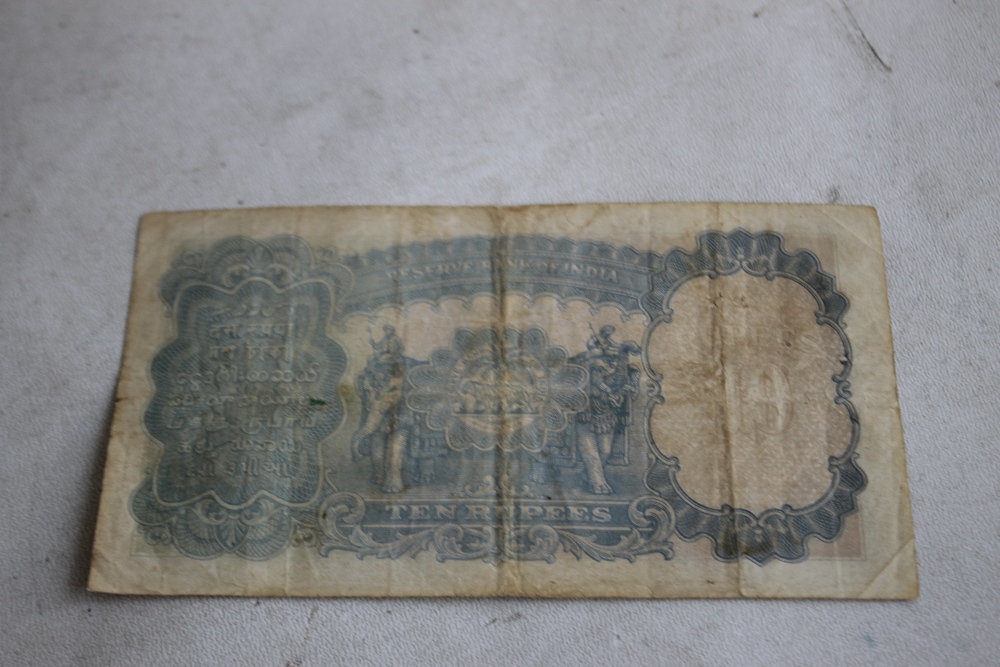 INDIA, GEORGE VI 10 RUPEE NOTE SIGNED TAYLOR, usual spindle hole - Image 3 of 3