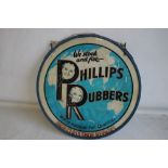 A VINTAGE "'PHILLIPS RUBBERS"' double sided glass shop sign with metal frame