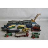 FIFTEEN UNBOXED PLAYWORN DINKY TOYS, to include car transporter, steam roller, Foden tanker,