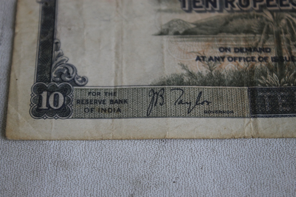 INDIA, GEORGE VI 10 RUPEE NOTE SIGNED TAYLOR, usual spindle hole - Image 2 of 3
