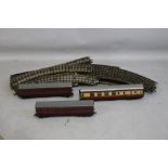 A BOX OF THREE RAIL TRACK AND THREE TRIANG CARRIAGES, together with two Gem authentic model kits,