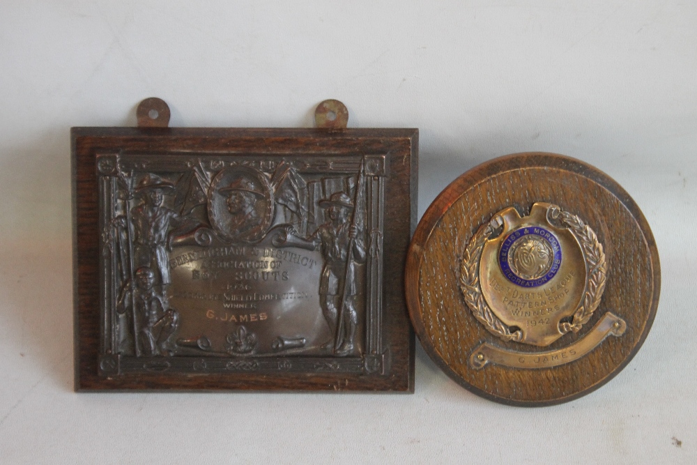 BIRMINGHAM AND DISTRICT ASSOCIATION OF BOY SCOUTS PLAQUE, ENGRAVED 1936 BROCKHOUSE SHIELD