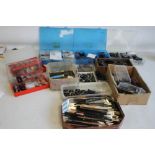 A BOX OF OO GAUGE SPARE PARTS, tools, brushes etc.