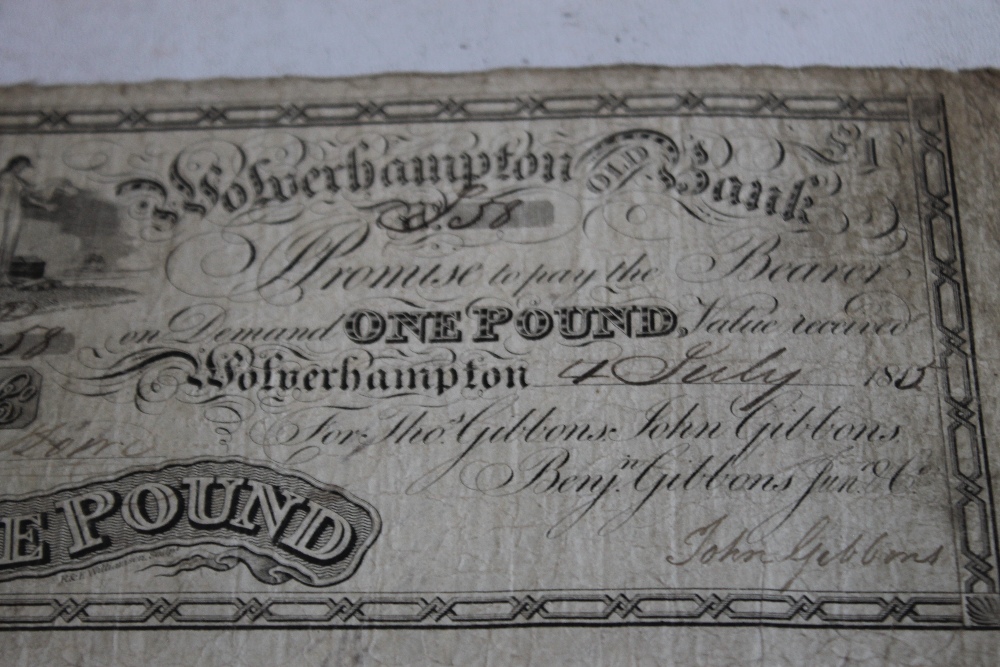 A "'WOLVERHAMPTON OLD BANK"' ONE POUND NOTE DATED 4TH JULY 1815, black on white uniface, with hand - Image 2 of 3