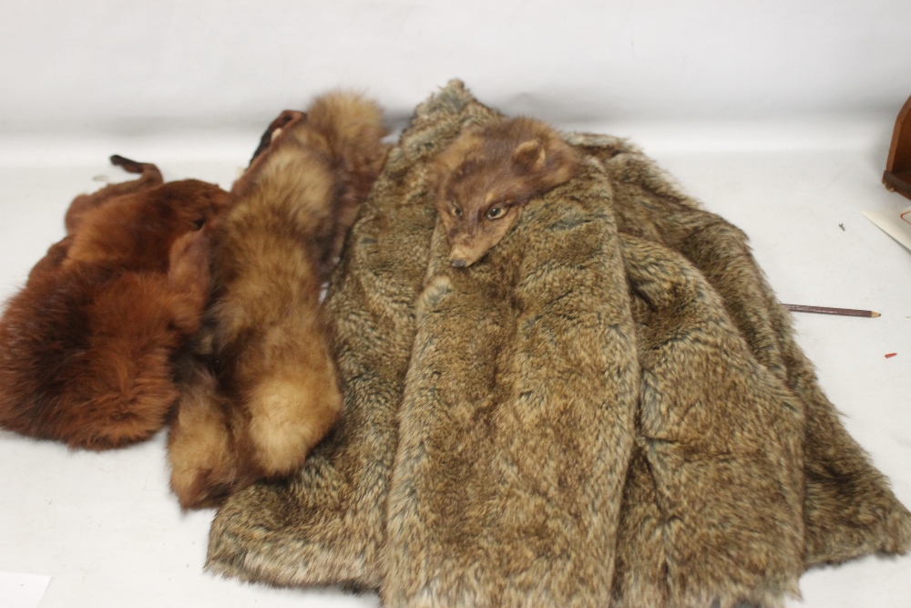 A QUANTITY OF VINTAGE FUR, including a coat and a quantity of textiles etc