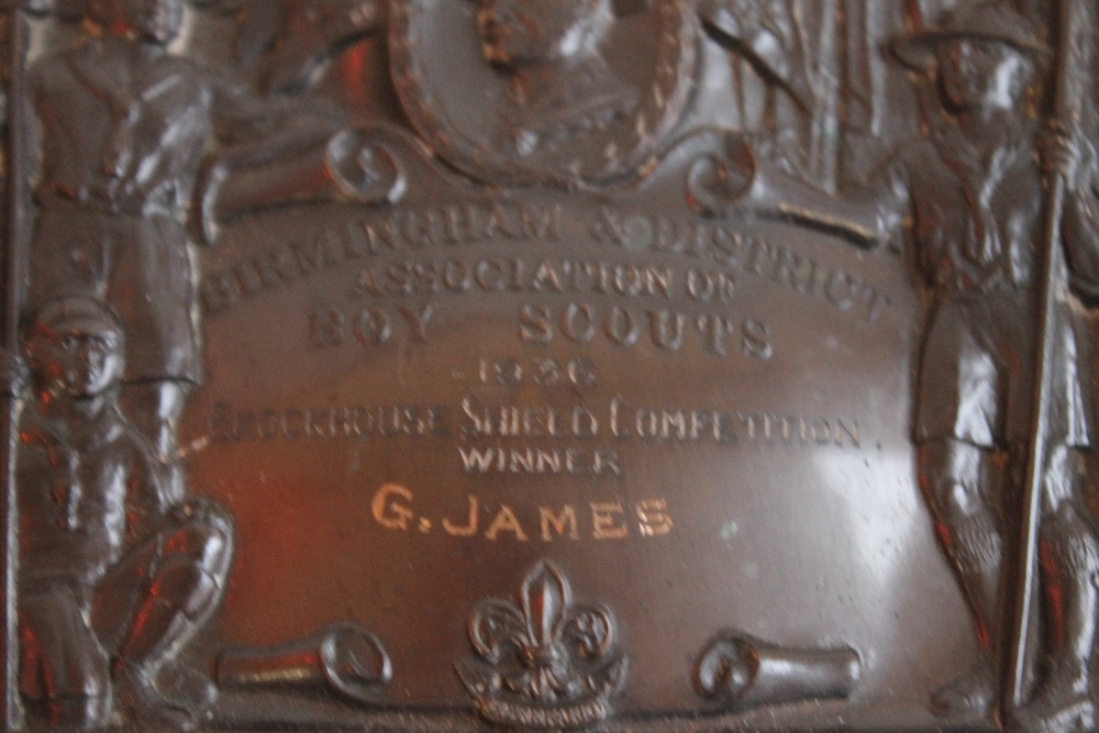 BIRMINGHAM AND DISTRICT ASSOCIATION OF BOY SCOUTS PLAQUE, ENGRAVED 1936 BROCKHOUSE SHIELD - Image 2 of 4