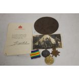 WWI CASUALTY MEDAL GROUP CONSISTING OF A 1914/1915 STAR TRIO NAMED 3742 PTE T HOWELL, S STAFF R,