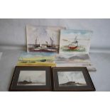 JAN CLUTTORBUCK, WATERCOLOUR OF A HARBOUR SCENE, along with two framed J.S Moody watercolours of