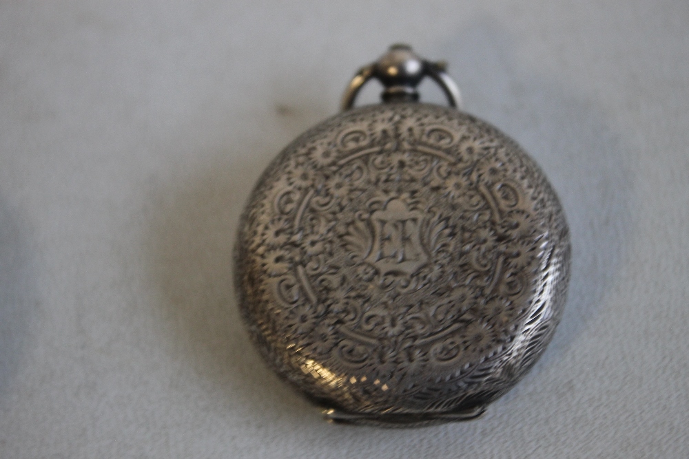 THREE 19TH CENTURY CONTINENTAL WHITE METAL FOB WATCHES WITH FANCY ENAMEL DIALS - Image 5 of 7