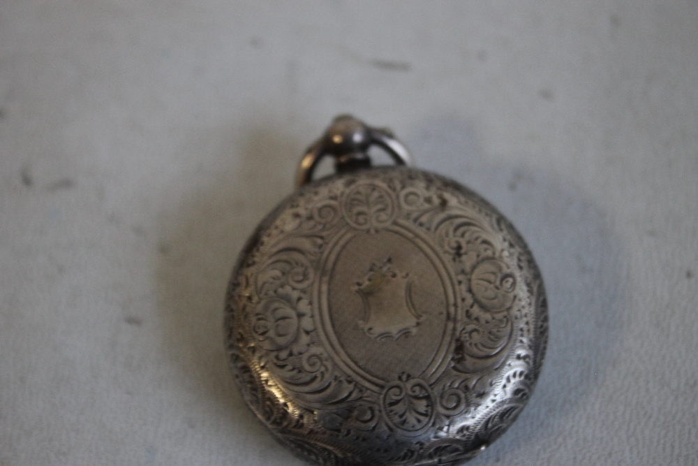 THREE 19TH CENTURY CONTINENTAL WHITE METAL FOB WATCHES WITH FANCY ENAMEL DIALS - Image 7 of 7