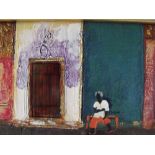 LINY AUEFF (XXI). Continental school, modernist street scene with seated figure before door,