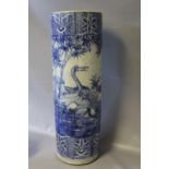 A LARGE 19TH CENTURY CHINESE BLUE AND WHITE STICKSTAND, decorated with storks in a typical