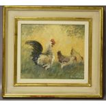 TERRY WARD (XX-XXI). Impressionist study of chickens in a meadow, signed lower right, oil on