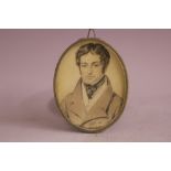 W. WAITE. Oval portrait miniature study of a young man, signed and dated 1829 lower middle, monotone