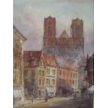 E. NEVIL (XIX-XX). Continental town scenes with horses, carts and figures, signed lower right,