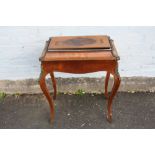 A FRENCH INLAID ANTIQUE WALNUT PLANT STAND JARDINIERE, having a twin handled cover over a later