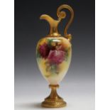 A ROYAL WORCESTER ROSES EWER, signed M.Hunt, H 28 cm