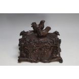 A BLACK FOREST CASKET ADORNED WITH CHICKENS, W 16 cm