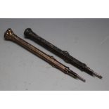 A GILT PROPELLING COMBINATION PEN AND PENCIL, with bloodstone type set finial, together with a
