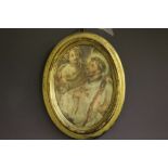 (XVIII-XIX). Oval religious study of two figures, unsigned, watercolour, framed and glazed, 16 x