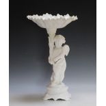 A LARGE WHITE PORCELAIN CHERUBIC COMPORT BY SPODE, H 44.5 cm