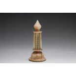A GILT MOUNTED ALABASTER TABLE TOP THERMOMETER, H 19 cm
