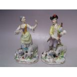 A PAIR OF CONTINENTAL CERAMIC FIGURES, with crossed sword backstamps, tallest H 16 cm