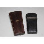 A ROSEWOOD ETUI CASE, together with a leather covered example, H 11 cm