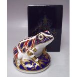 A ROYAL CROWN DERBY 'FROG' PAPERWEIGHT, gold stopper, boxed