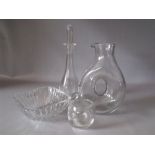 AN ORREFORS CLEAR GLASS DECANTER WITH STOPPER, teardrop shaped, signed, pattern number 1683-111, H