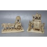 AN EASTERN CARVED IVORY ELEPHANT WITH SEDAN SEAT AND FIGURES, H 10 cm, W 8.5 cm, together with a
