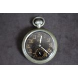 ROLEX - A MILITARY BLACK DIAL OPEN FACED MANUAL WIND POCKET WATCH, AI0068, stamped to reverse B