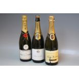 THREE ASSORTED OLD BOTTLES OF CHAMPAGNE TO INCLUDE 1 BOTTLE OF MOET & CHANDON WITH A JCB 1995