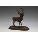 A BRONZE OF A DEER, signed A Leonard, W 17.5 cm