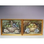 C. CHESTER (XX). Pair of still life studies of baskets of fruit and flowers with a mossy background,