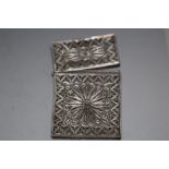 A WHITE METAL FILIGREE CARD CASE, probably silver, approx weight 44.8g, H 10 cm