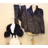 A VINTAGE FOX FUR AND BLACK VELVET SHRUG / CAPE, fully lined, together with another vintage real fur