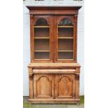 A VICTORIAN MAHOGANY GLAZED FLOORSTANDING BOOKCASE, the twin glazed door upper section with