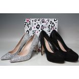 A PAIR OF CARVELA SILVER 'GLITTER' EFFECT COURT SHOES EU SIZE 41, together with a pair of Miss