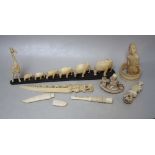 A COLLECTION OF ASSORTED LATE 19TH / EARLY 20TH CENTURY IVORY PIECES, to include an elephant